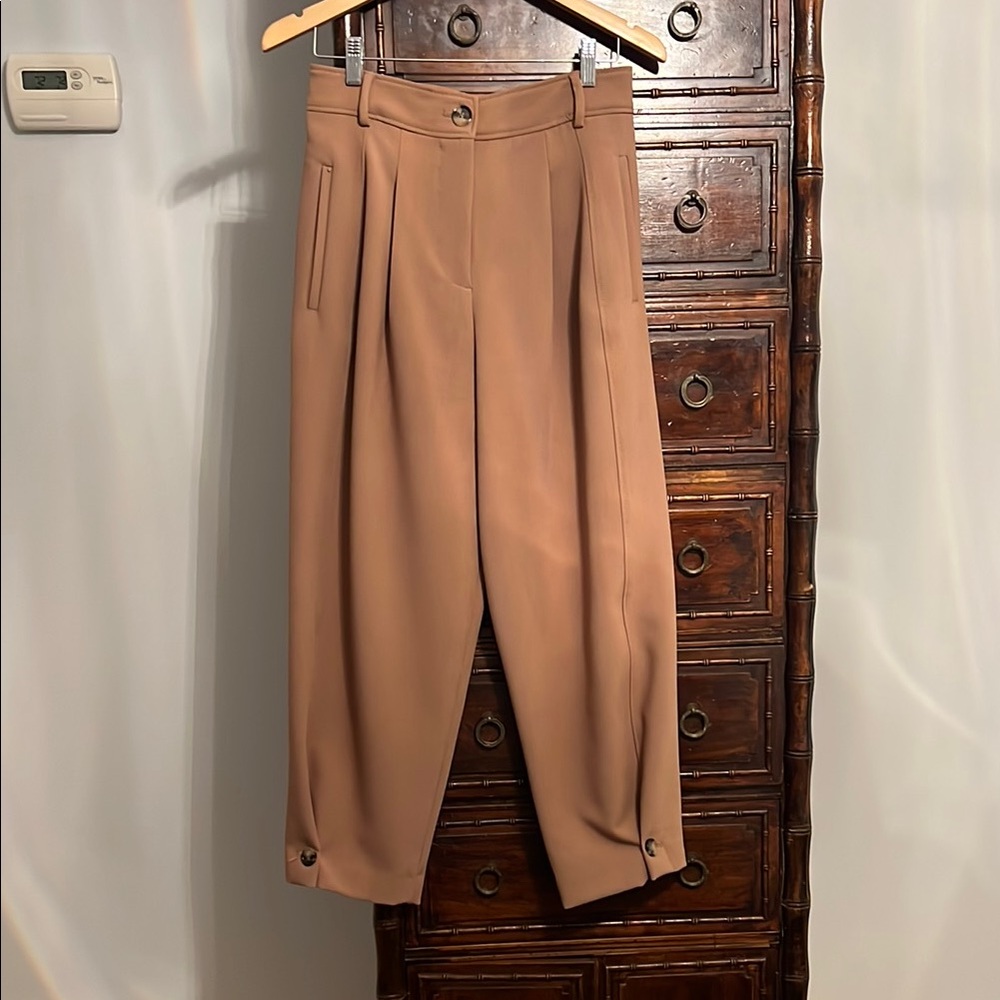 Zara Tan Cropped Ankle Pants with Tailored Pleats
